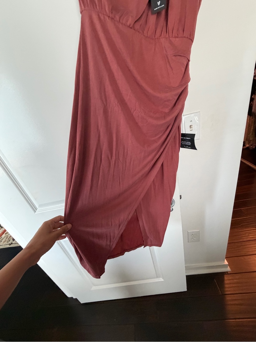 Lulu's One-Shoulder Rust Dress - Picture 2 of 3